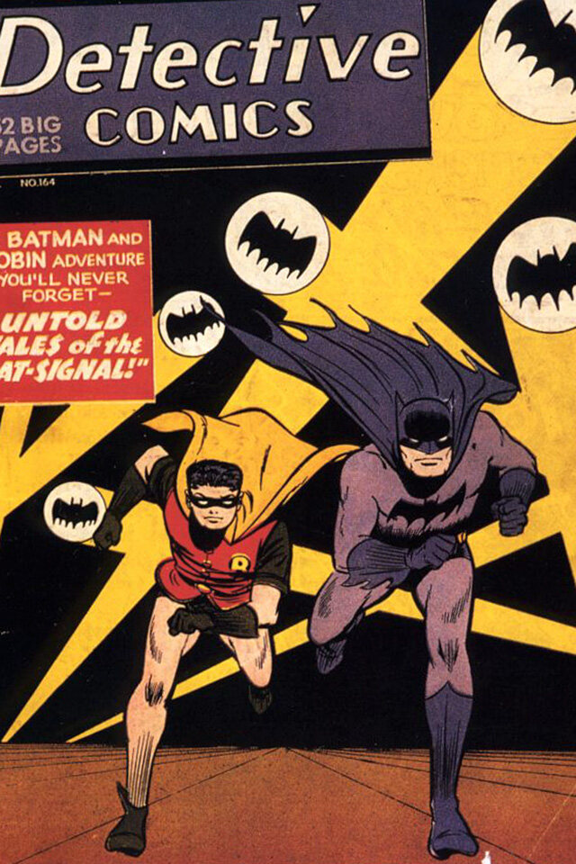 
      A cover of Detective Comics featuring Batman and Robin, DC Comics, 1940.
      