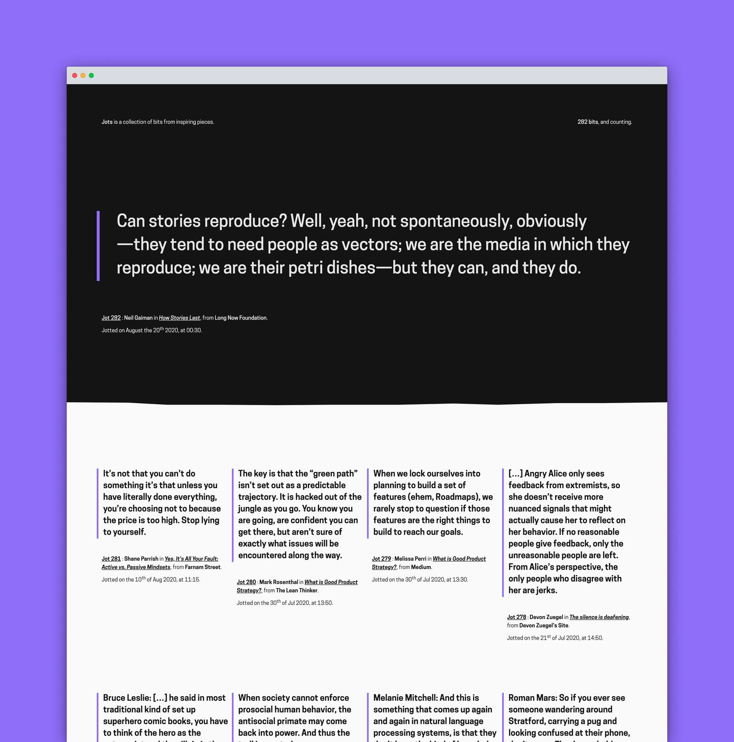 
      A screenshot of Sempiternity, a site/collection of bits from inspiring pieces about design and development.
      