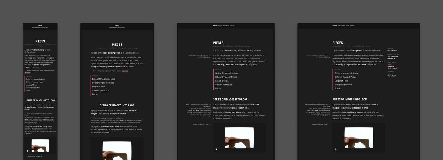 
      A screenshot of the documentation site introducing the principles Medlay, a new concept for crafting multimedia artifacts on the Web.
      