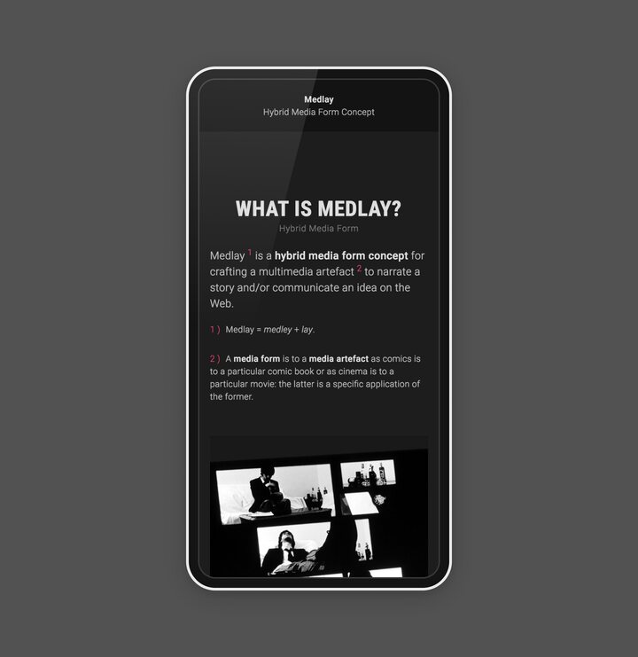
      A screenshot of the documentation site introducing the principles Medlay, a new concept for crafting multimedia artifacts on the Web.
      