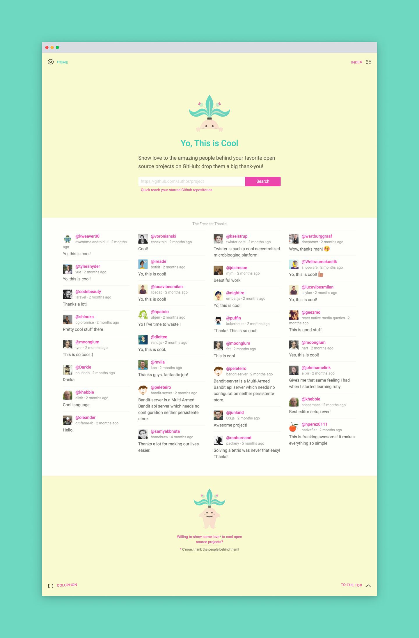 
      A screenshot of the site Yo, This is Cool!
      